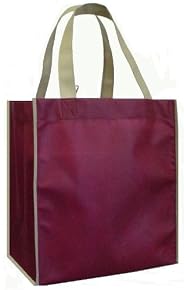 Reusable Grocery Tote Bags, Burgundy w/contrast Trim, Super Saver 10 Pack