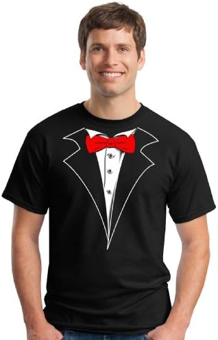 Classic Tuxedo T-Shirt with Red Tie- 5X,Black