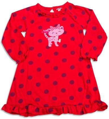 Petit Lem - Girls Long Sleeve Polka Dot Kitty Nightgown, Red, Raspberry 30288-4