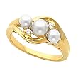 14K Yellow Gold Akoya Cultured White or Black Pearl and Diamond Ring - 5.00mm, 4.00mm