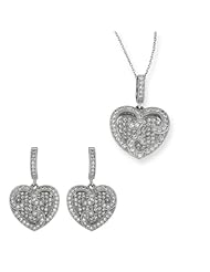 BRI Jewelry Sterling Silver 18mm Heart Shape With Clear Micropave Cubic Zirconia Set - Pendant - Dangle Earring