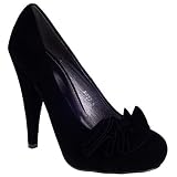 Ladies Women Girls New Black Flower Detail Heeled Pumps Size 3-8