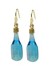 De Buman 18k Yellow Gold Genuine Swiss Blue Topaz and Diamond Earrings