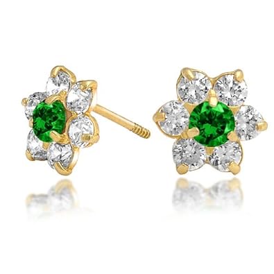 Cheap Girls Jewelry Bling Jewelry Kids Emerald Color Safety Screw Back CZ Flower Studs 14k Gold For Sale Cheap Girls Jewelry Bling Jewelry Kids Emerald Color Safety Screw Back CZ Flower Studs 14k Gold For Sale