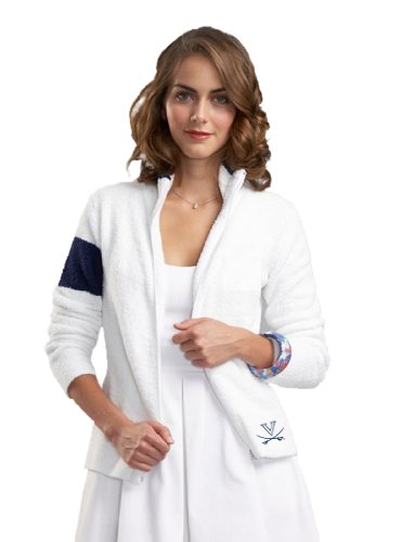 NCAA University of Virginia Kashwere U 2-Tone Motorcycle Jacket (White/Navy, Small/0-2)