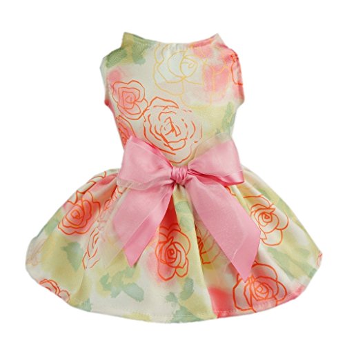 Fitwarm Elegant Rose Ribbon Pet Dress Sundress Shirts Vest Clothes - Pink - XX-small