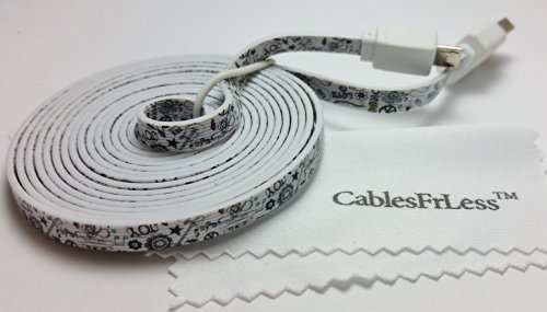 10ft (10 feet 10') Tangle Free Noodle Style Micro B USB Charging / Data Sync Cable fits Android Samsung Galaxy HTC LG Pantech Blackberry Motorola Sony ZTE (Music/Peace)