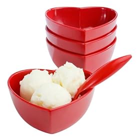 Zak Designs Amore Heart Shaped Ice Cream Bowl and Spoon Set, 8-Piece