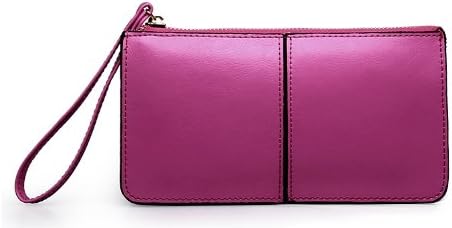 LSW Genuine Leather High Capacity Wallet and Clutch Case with Strap (3 Compartments with Zipper) (Fuschia Rose)