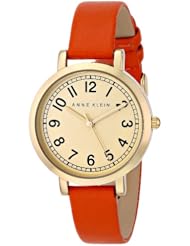 Anne Klein Womens AK/1662CHOR Gold-Tone Easy-to-Read Dial Orange Leather Strap Watch
