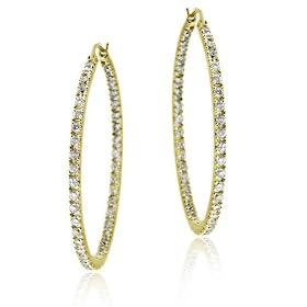18k Gold over Silver 35mm Inside Out CZ Hoop Earrings