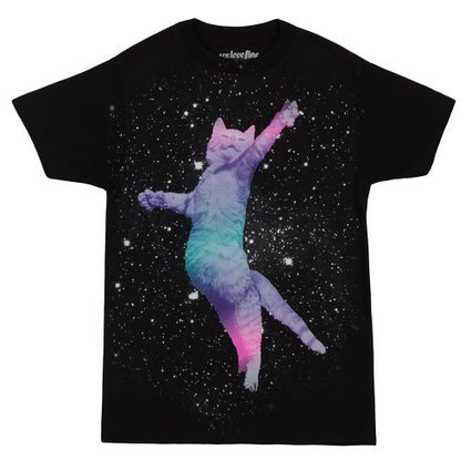 Galactic Cat Ultra Super Kitty Adult T-Shirt-Black (Large)