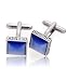 Blue Sparkle stone and Classic Deco Square Silver Cuff links