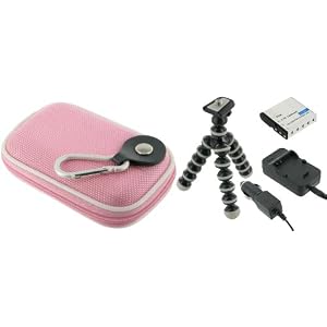 4n1 Nylon Hard Shell Case (Pink) / NP-BK1 AC DC Charger / Battery / Tripod for Sony Cybershot DSC-S980 Digital Camera Pink
