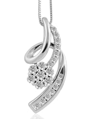 14k White Gold Ribbon Journey Diamond Pendant Necklace (GH, I1-I2, 0.40 carat)