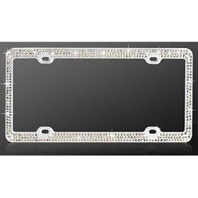 Buy Chrome Metal Car License Plate Frame with Triple Row Multicolor Crystals now!