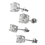 Sterling Silver Basket-set CZ 2-pair Earring Set