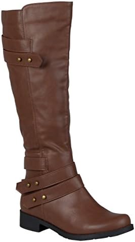 Brinley Co. Womens Regular and Wide-Calf Ankle-Strap Knee-High Button Detail Riding Boot