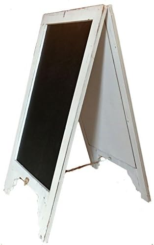 Vintage Shabby Chic Large White Free Standing Wood Frame Two-Sided Sandwich Chalkboard