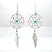 Medium Southwestern Native American Dangle Dreamcatcher Earrings with Feather in Sterling Silver and Turquoise, #8317