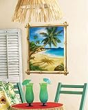 Tropical Beach Ocean Palm Tree Bamboo Window Wall Mural