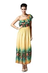 Strapless  Summer One Shoulder Chiffon Floral Print  Dress With Ruffles