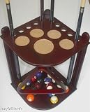 10 Cue Stick and Pool Table Ball Floor Rack Mahogany Finish