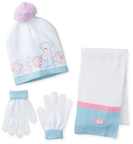 Berkshire Girl's 3 Piece Frozen Elsa Pom Beanie Glove and Scarf Set, Multi, One Size