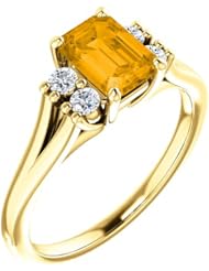 18K Yellow Gold 7.00x5.00mm Emerald Cut Citrine and Diamond Ring -- LIFETIME WARRANTY