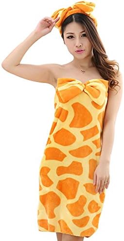 Voglee Microfiber Bow SPA Bath Wrap Towel Robe &amp; Hair Wrap (Giraffe)