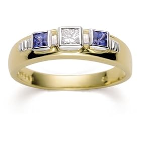 Clogau Gold 18ct Yellow Gold 18CR Ladies Princess-Cut Diamond & Sapphire Celebration Ring