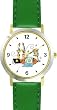 Shabbos or Sabbath Table Symbols No.1 Judaica Jewish Theme - WATCHBUDDY&reg; DELUXE TWO-TONE THEME WATCH - Arabic Numbers - Green Leather Strap-Size-Large ( Men's Size or Jumbo Women's Size )