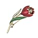Simple Elegant Stem Flower Crystal Brooch Pin - Pink