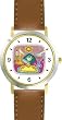 Shabbos or Sabbath Table Symbols No.2 Judaica Jewish Theme - WATCHBUDDY&reg; DELUXE TWO-TONE THEME WATCH - Arabic Numbers - Brown Leather Strap-Women's Size-Small