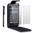 Nokia N8 Premium PU Leather Flip Case with 6 Screen Protectors and 1 Stylus (Black)