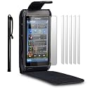 Pack Housse Etui En Cuir A Rabat + 6 Films Protections d'Ecran + Stylet pour Nokia N8 - Noir