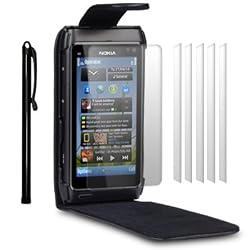 Nokia N8 Premium PU Leather Flip Case with 6 Screen Protectors and 1 Stylus (Black)