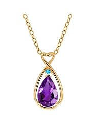3.21 Ct Purple Amethyst Swiss Blue Topaz Yellow Gold Plated Silver Pendant