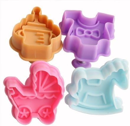 Set of 4 pcs Baby Shower Insect Design Plunger Cake Cutter by Guluote