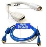 PTC Premium Mini-DVI to HDMI adapter with 6 ft Blue Premium HDMI cable VALUED PACK - for iMac (Intel Core Duo), MacBook, and 12-inch PowerBook G4