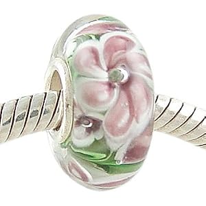 MURANO-Style-GLASS-Purple-Plumeria-CHARM-for-European-Bead-Bracelet