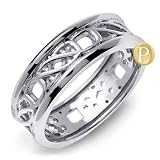 MAPONUS 14K White Gold Celtic Design Wedding Band Ring