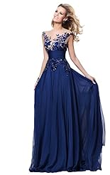 Chiffon Applique Flowy Lace Beaded Sequined Scoop Neck Evening Dress/Prom Dress/Party Dress/Wedding Dress 