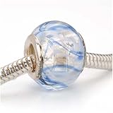Murano Style Glass Lampwork Bead Fits Pandora Clear Blue Wavy 14mm (1)