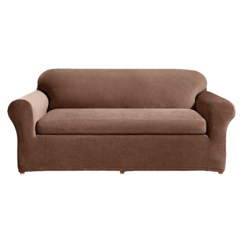 41Nk0CixJbL Home Stretch Ribbed 3pc Sofa Slipcover   Oar Brown
