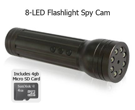 8-LED Flaslight Mini DVR Camera - Features Flashlight w/Built-in Video Camera w/Micro SD Slot, Incl. 4gb Micro SD Card