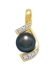 Tahitian Black Pearl Pendant with Diamonds in 14K Yellow Gold (10-11mm)