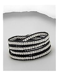 Black Leather Bracelet In Sterling Silver