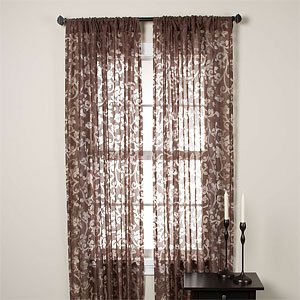 Set of 2 Scroll Burn Out Sheer Window Panels, 120 in set, Chocolate