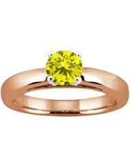 0.55 Ct Round Canary SI1/SI2 Diamond 18K Rose Gold Solitaire Ring